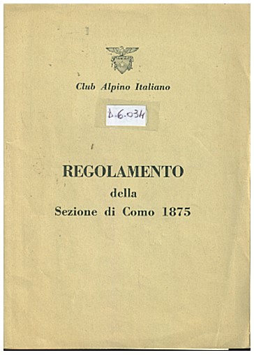 Copertina di Regolamento della sezione di Como 1875