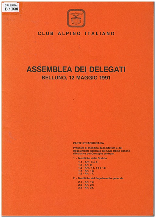Copertina di Assemblea dei delegati Belluno 12 maggio 1991