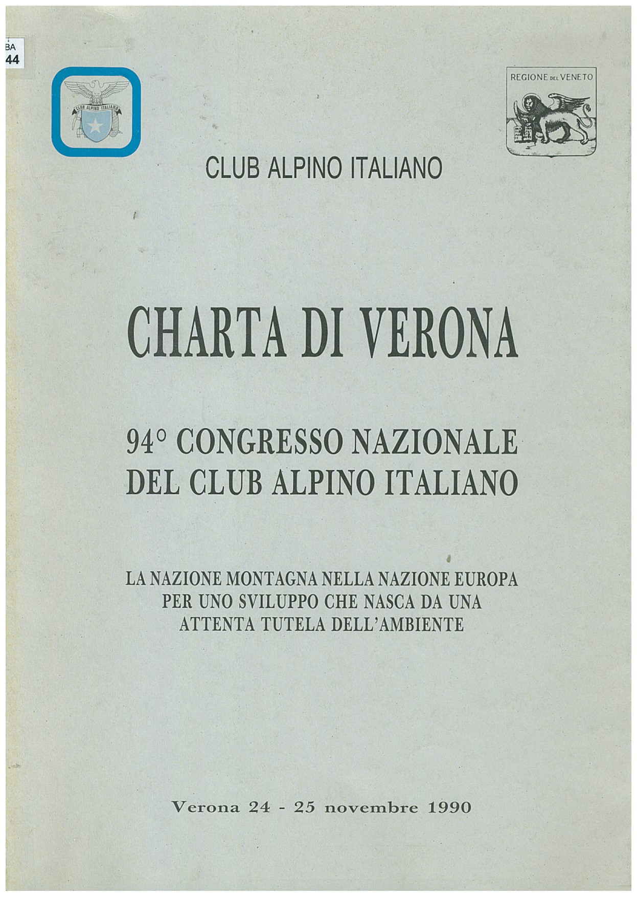 Copertina di Charta di Verona 94° Congresso Nazionale CAI