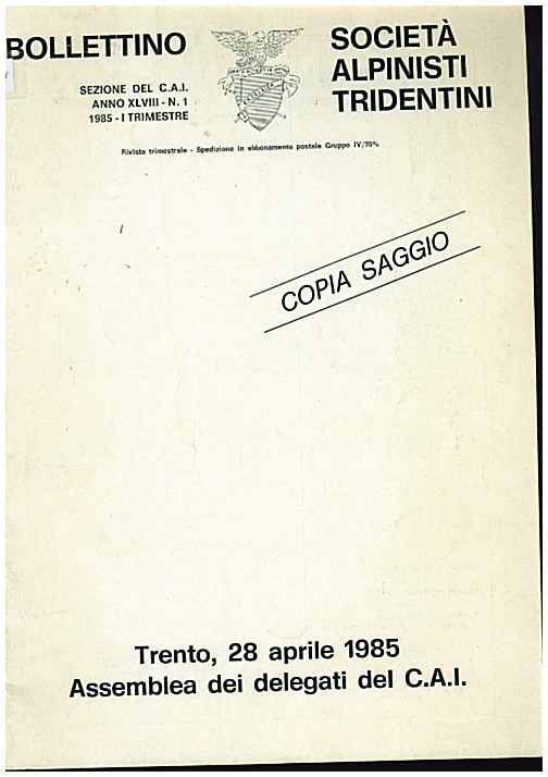 Copertina di Bollettino Società Alpinisti Tridentini n. 1 - 1985