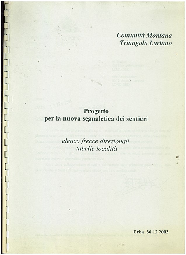 Copertina di Progetto per la nuova segnaletica dei sentieri